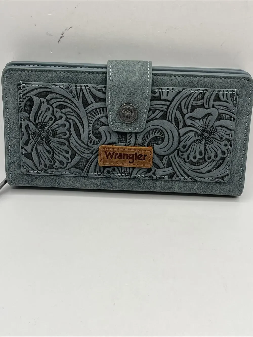 Wrangler Wallet Powder Blue Tooled Floral Cowgirl NEW
